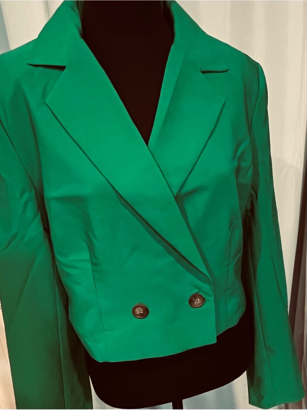 Large NWT Love Tree Women’s L Kelly Green, Cropped Double Breasted Blazer Jacket